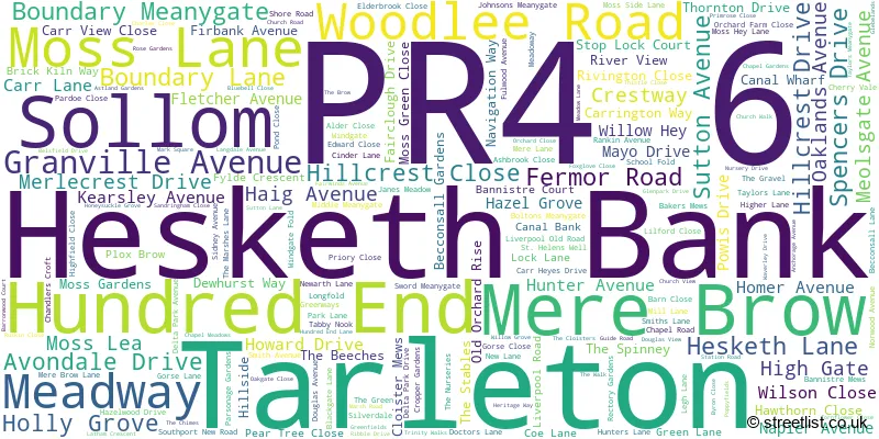 A word cloud for the PR4 6 postcode